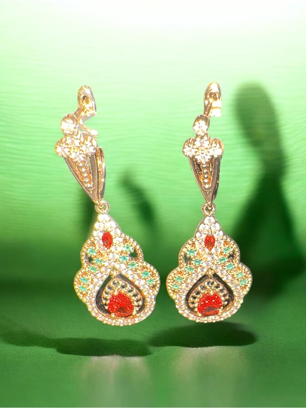 Gold-Tone Red & Green Crystal Drop pierced Earrings